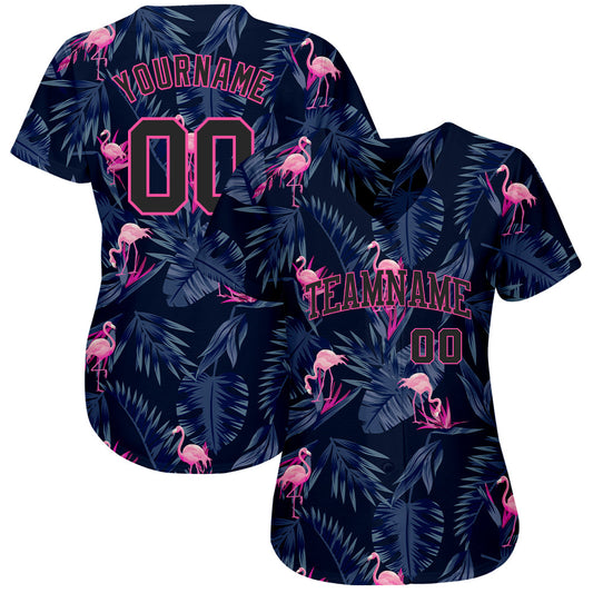 Custom 3D Pattern Design Flamingo Authentic Baseball Jersey - Sky-Custom