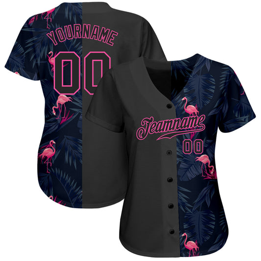 Custom 3D Pattern Design Flamingo Authentic Baseball Jersey - Sky-Custom