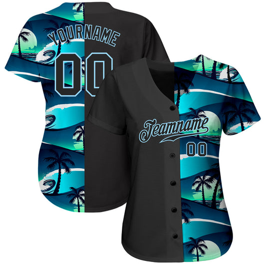 Custom 3D Pattern Design Tropical Hibiscus And Palm Trees Authentic Baseball Jersey - Sky-Custom