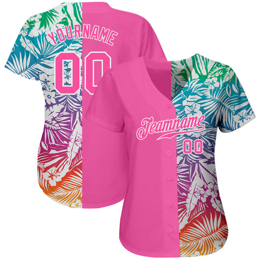 Custom 3D Pattern Design Tropical Palm Leaves Authentic Baseball Jersey - Sky-Custom