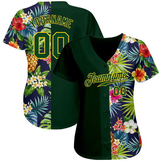 Custom 3D Pattern Design Tropical Pattern With Pineapples Palm Leaves And Flowers Authentic Baseball Jersey - Sky-Custom
