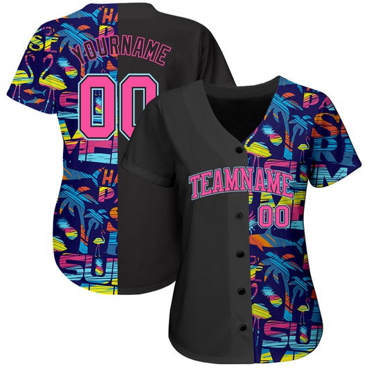 Custom 3D Pattern Design Abstract Geometric Pattern With Palm Trees Sharks Flamingo With The Words:Summer Hawaii Authentic Baseball Jersey - Sky-Custom