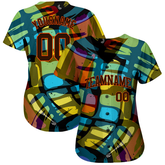 Custom 3D Pattern Design Abstract Graffiti Authentic Baseball Jersey - Sky-Custom