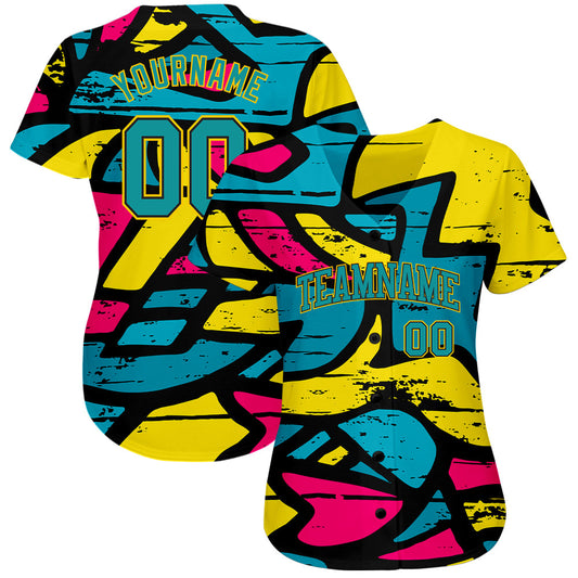Custom 3D Pattern Design Abstract Graffiti Authentic Baseball Jersey - Sky-Custom