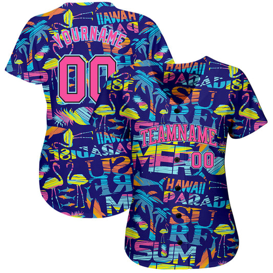 Custom 3D Pattern Design Abstract Geometric Pattern With Palm Trees Sharks Flamingo With The Words:Summer Hawaii Authentic Baseball Jersey - Sky-Custom