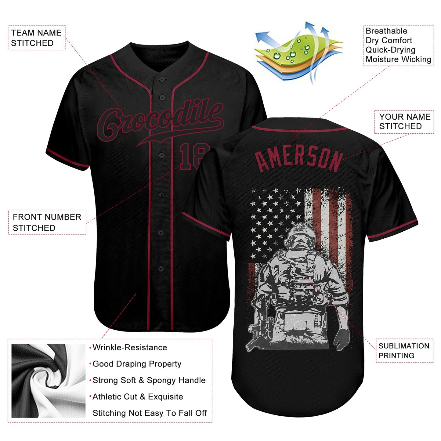 Custom 3D Pattern Design American Soldier Battlefield Authentic Baseball Jersey - Sky-Custom