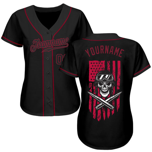 Custom 3D Pattern Design Soldier Skull On American Flag Authentic Baseball Jersey - Sky-Custom
