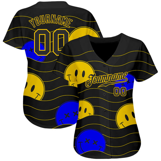 Custom 3D Pattern Design Smile Emoji Authentic Baseball Jersey - Sky-Custom