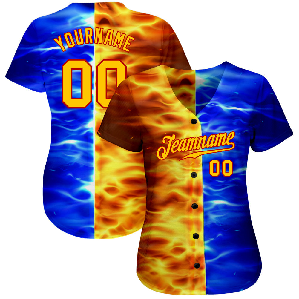 Custom 3D Pattern Design Flame Burning Red Hot Sparks BBQ Season Authentic Baseball Jersey - Sky-Custom