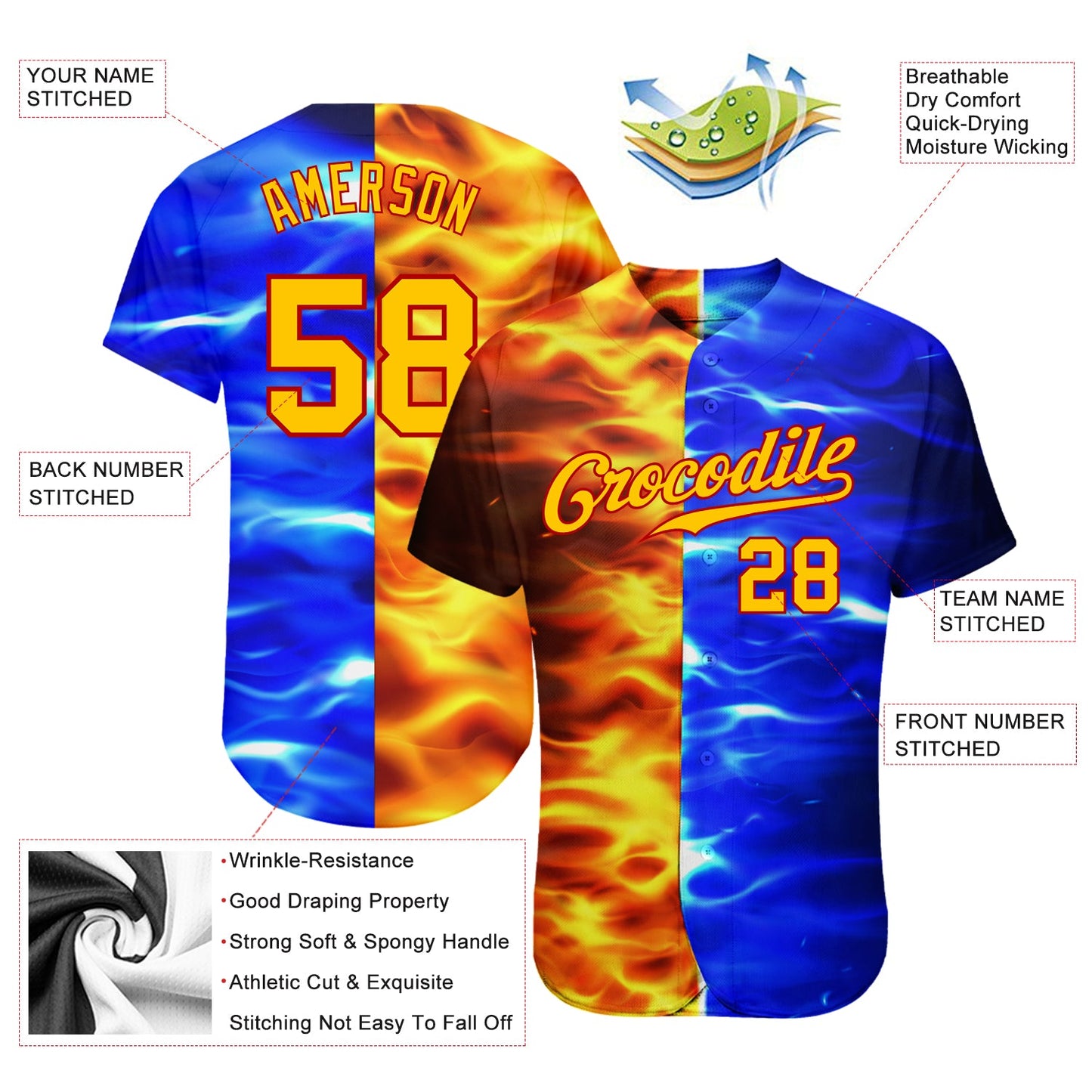 Custom 3D Pattern Design Flame Burning Red Hot Sparks BBQ Season Authentic Baseball Jersey - Sky-Custom