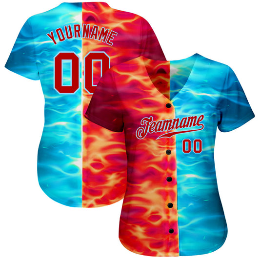 Custom 3D Pattern Design Flame Burning Red Hot Sparks BBQ Season Authentic Baseball Jersey - Sky-Custom