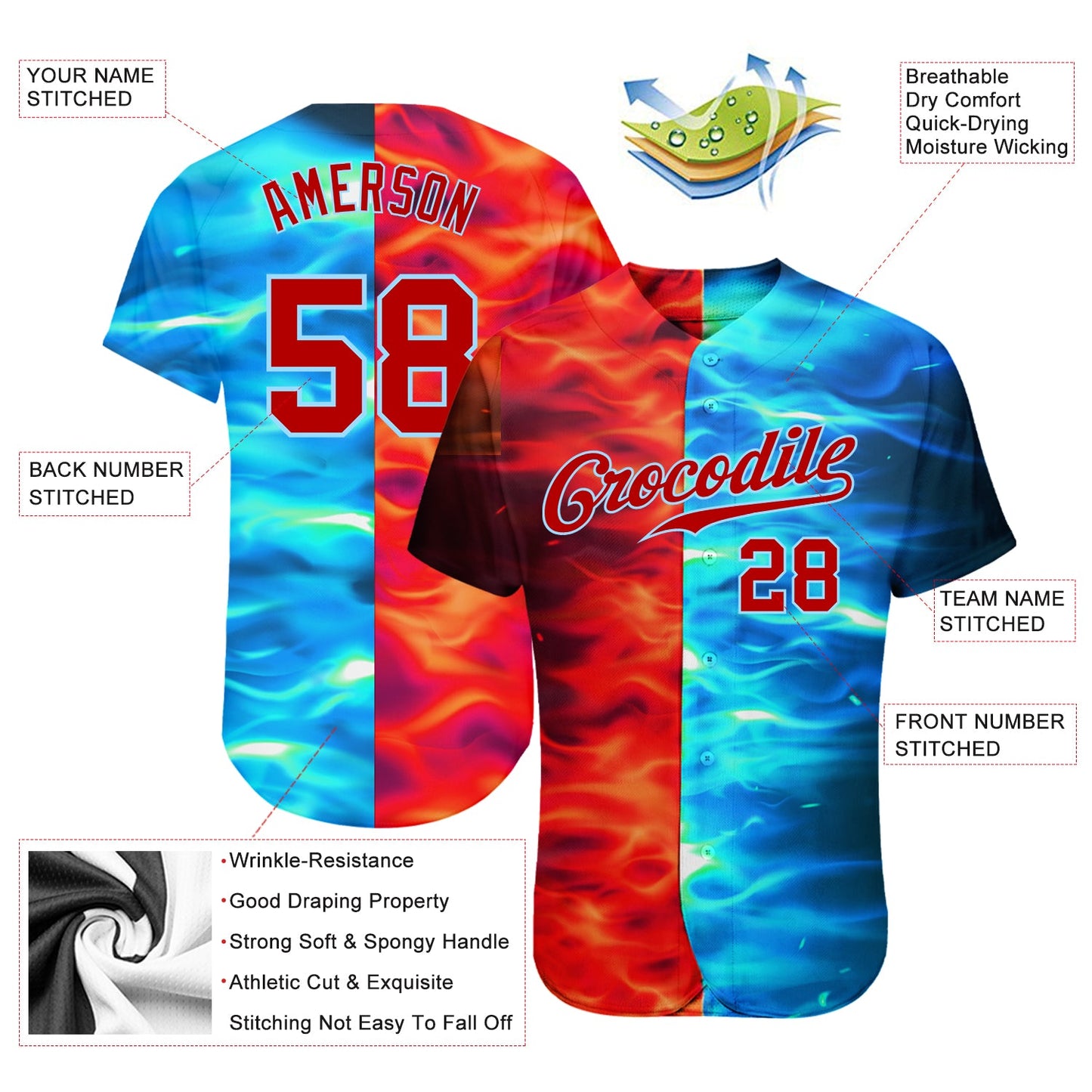 Custom 3D Pattern Design Flame Burning Red Hot Sparks BBQ Season Authentic Baseball Jersey - Sky-Custom