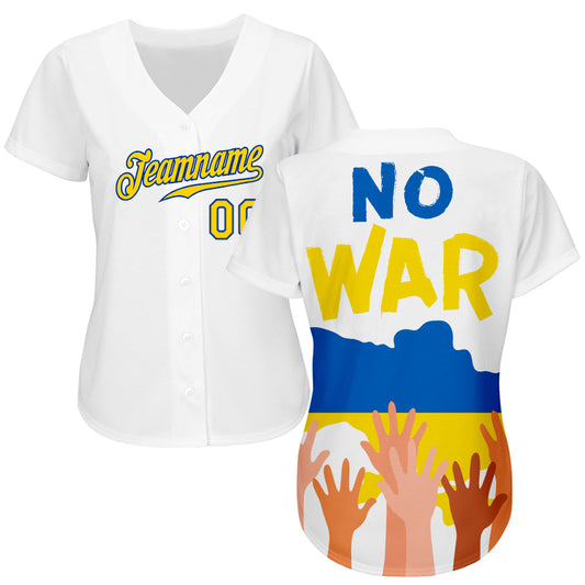 Custom 3D Pattern Design No War In Ukraine Authentic Baseball Jersey - Sky-Custom