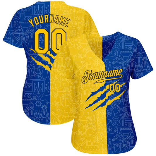 Custom 3D Pattern Design Ukrainian Flag Authentic Baseball Jersey - Sky-Custom