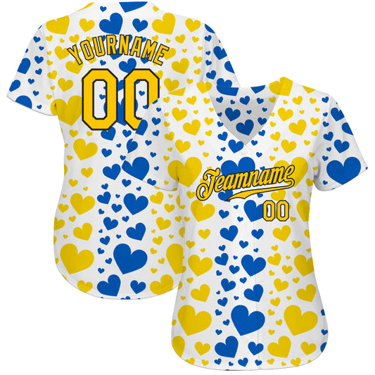 Custom 3D Pattern Design Hearts Painted In The Colors Of The Ukrainian Flag Authentic Baseball Jersey - Sky-Custom