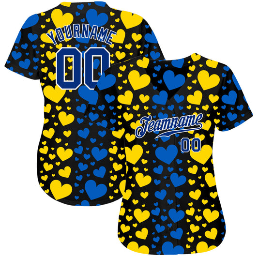 Custom 3D Pattern Design Hearts Painted In The Colors Of The Ukrainian Flag Authentic Baseball Jersey - Sky-Custom