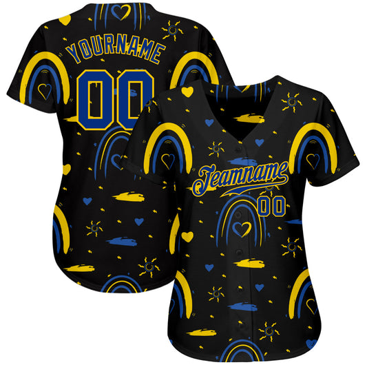 Custom 3D Pattern Design Ukrainian Flag Colors Glory To Ukraine Authentic Baseball Jersey - Sky-Custom