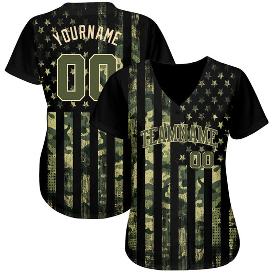Custom Camo Olive-Cream 3D American Flag Authentic Salute To Service Baseball Jersey - Sky-Custom