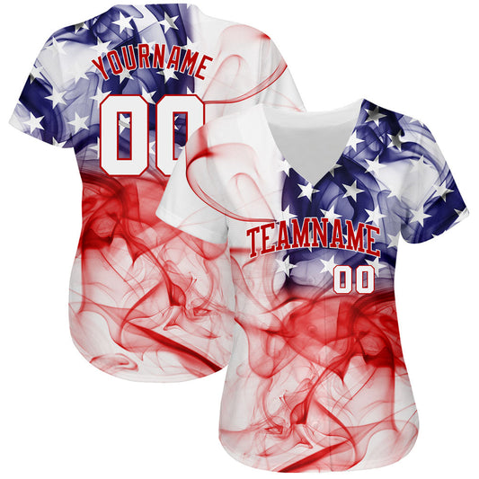 Custom White White-Red 3D American Flag Authentic Baseball Jersey - Sky-Custom