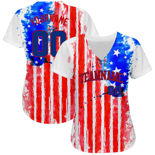 Custom White Royal-Red 3D American Flag Authentic Baseball Jersey - Sky-Custom