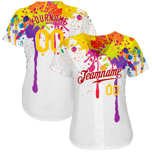 Custom 3D Pattern Design Colorful Bright Ink Splashes Authentic Baseball Jersey - Sky-Custom