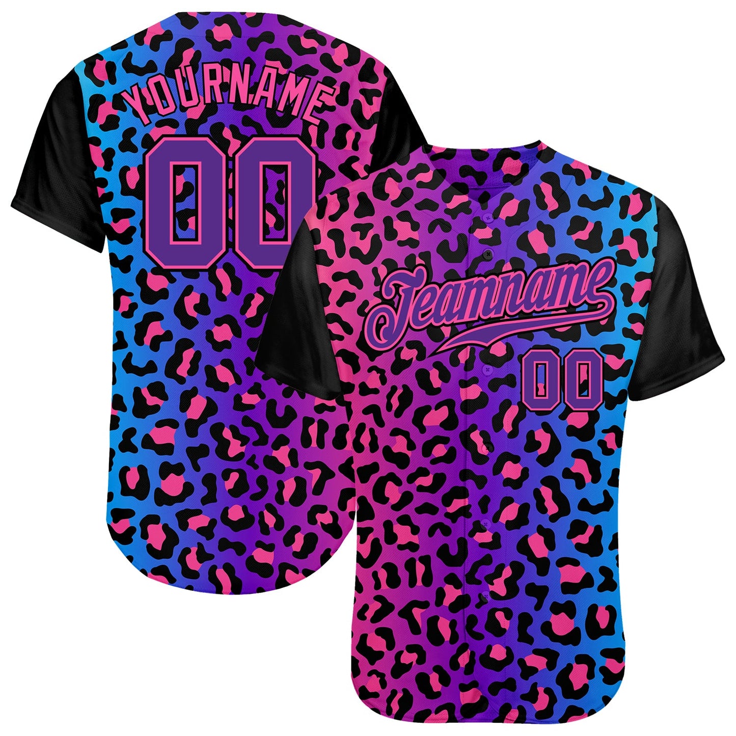 Custom Purple Purple-Pink 3D Pattern Design Leopard Authentic Baseball Jersey - Sky-Custom