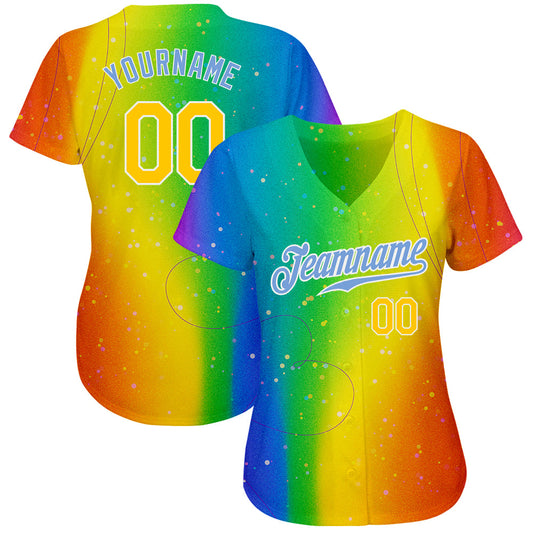 Custom Rainbow For Pride Month Love Is Love LGBT Authentic Baseball Jersey - Sky-Custom