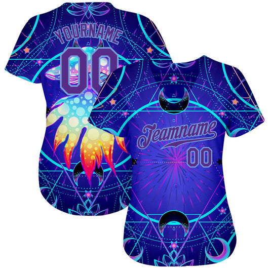 Custom 3D Pattern Design Magic Mushrooms Over Sacred Geometry Psychedelic Hallucination Authentic Baseball Jersey - Sky-Custom