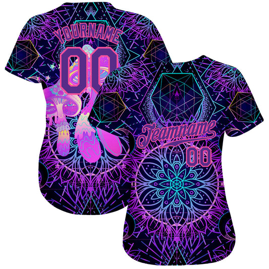 Custom 3D Pattern Design Magic Mushrooms Over Sacred Geometry Psychedelic Hallucination Authentic Baseball Jersey - Sky-Custom