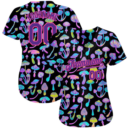 Custom 3D Pattern Design Magic Mushrooms Psychedelic Hallucination Authentic Baseball Jersey - Sky-Custom