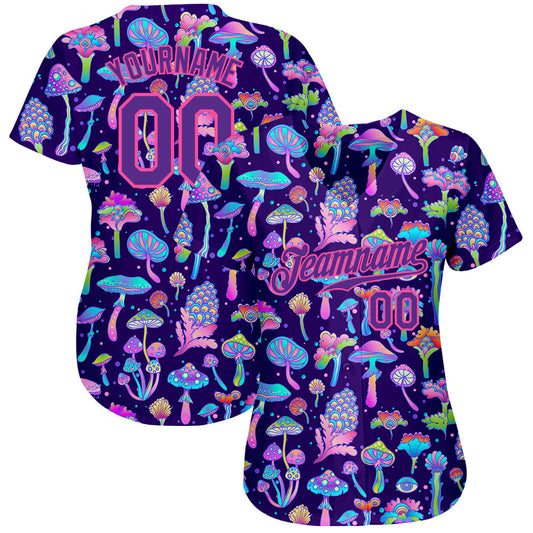 Custom 3D Pattern Design Colorful Flowers And Mushrooms Psychedelic Hallucination Authentic Baseball Jersey - Sky-Custom