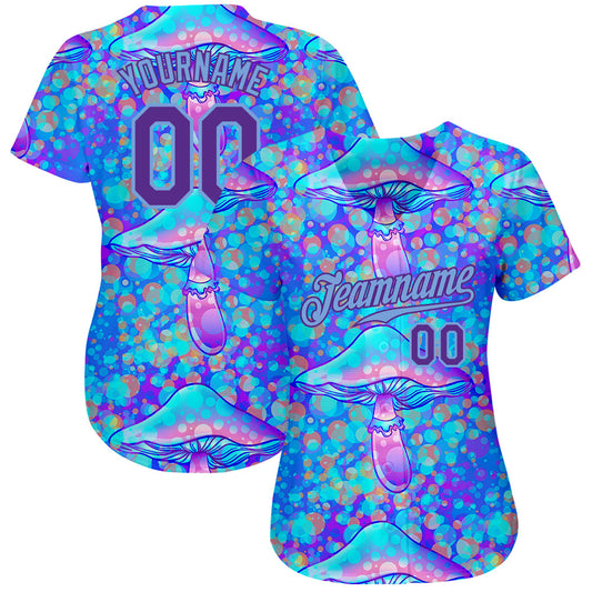 Custom 3D Pattern Design Magic Mushrooms Psychedelic Hallucination Authentic Baseball Jersey - Sky-Custom