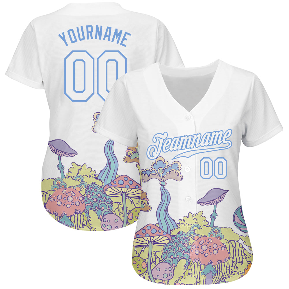 Custom 3D Pattern Design Colorful Flowers And Mushrooms Psychedelic Hallucination Authentic Baseball Jersey - Sky-Custom