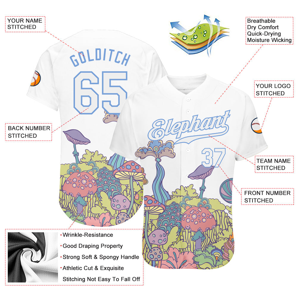 Custom 3D Pattern Design Colorful Flowers And Mushrooms Psychedelic Hallucination Authentic Baseball Jersey - Sky-Custom