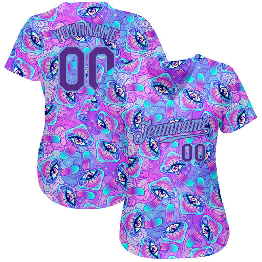 Custom 3D Pattern Design Magic Mushrooms Psychedelic Hallucination Authentic Baseball Jersey - Sky-Custom
