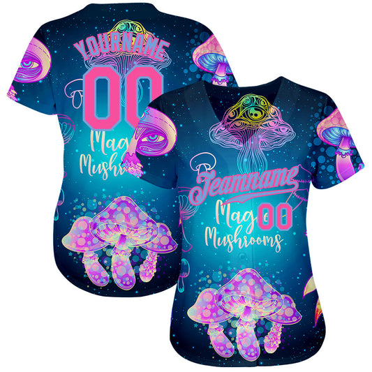 Custom 3D Pattern Design Magic Mushrooms Over Sacred Geometry Psychedelic Hallucination Authentic Baseball Jersey - Sky-Custom