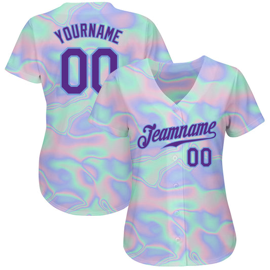 Custom 3D Pattern Design Abstract Trendy Holographic Vaporwave Style Authentic Baseball Jersey - Sky-Custom