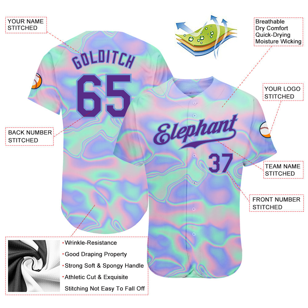 Custom 3D Pattern Design Abstract Trendy Holographic Vaporwave Style Authentic Baseball Jersey - Sky-Custom