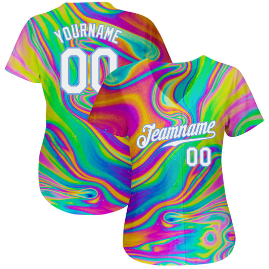 Custom 3D Pattern Design Abstract Colorful Psychedelic Fluid Art Authentic Baseball Jersey - Sky-Custom
