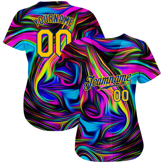Custom 3D Pattern Design Abstract Colorful Psychedelic Fluid Art Authentic Baseball Jersey - Sky-Custom