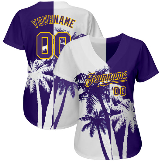 Custom 3D Pattern Design Hawaii Coconut Trees Authentic Baseball Jersey - Sky-Custom