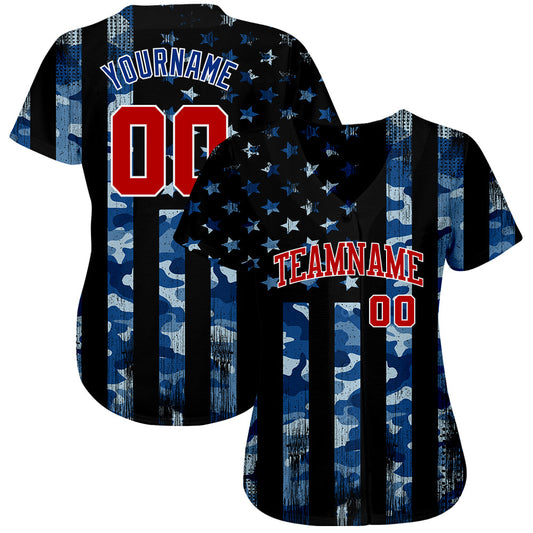Custom Camo Royal Red-White 3D Salute To Service American Flag Authentic Baseball Jersey - Sky-Custom