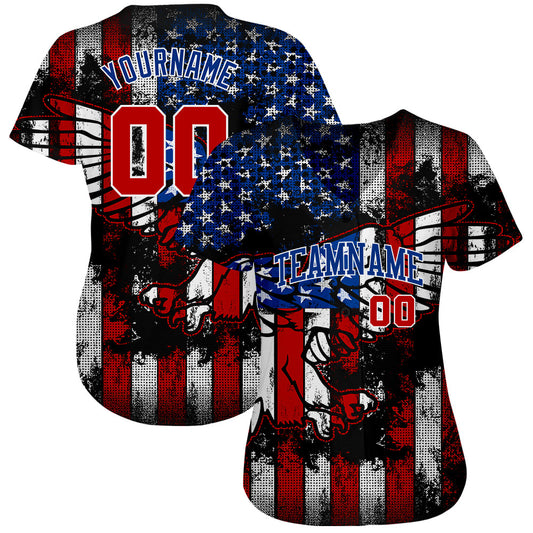 Custom Black Red Royal-White 3D Eagle American Flag Authentic Baseball Jersey - Sky-Custom