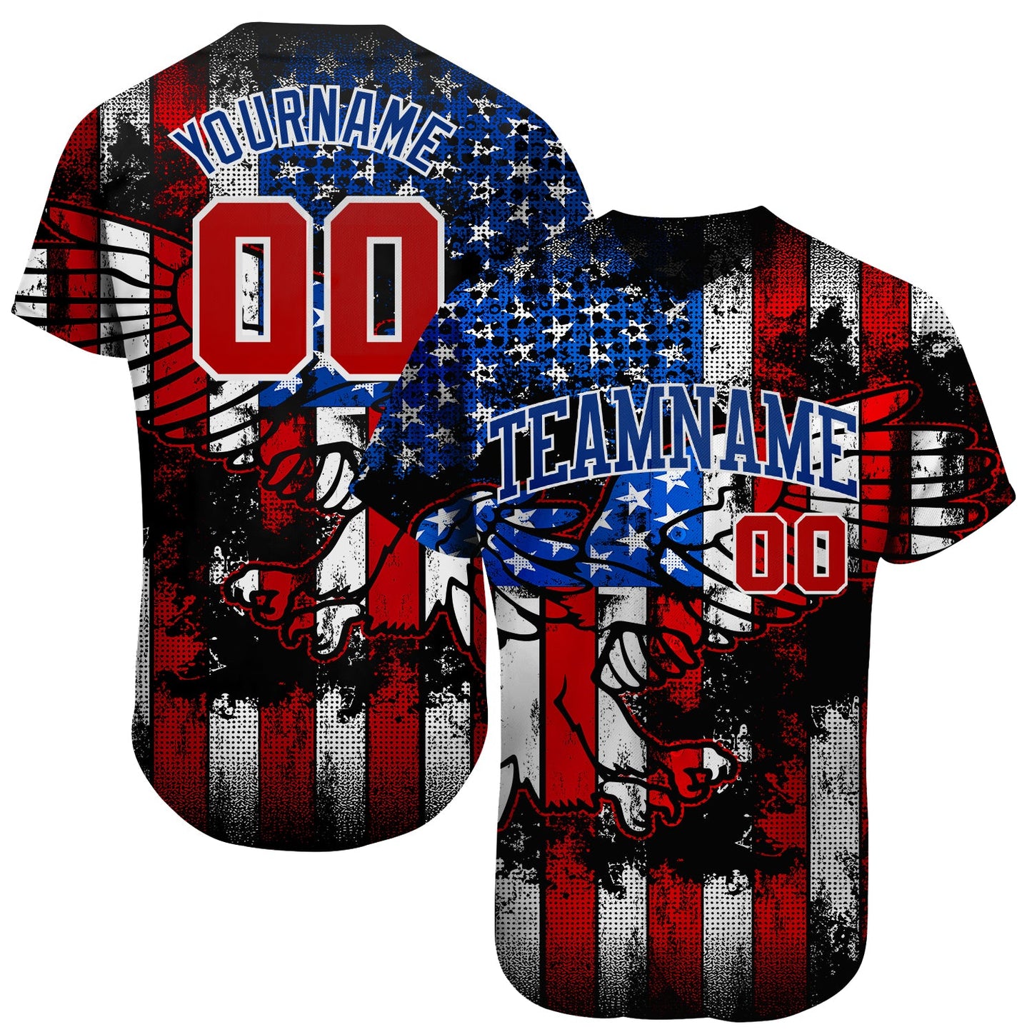 Custom Black Red Royal-White 3D Eagle American Flag Authentic Baseball Jersey - Sky-Custom
