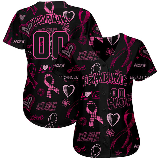 Custom 3D Pink Ribbon Breast Cancer Awareness Month Women Health Care Support Authentic Baseball Jersey - Sky-Custom