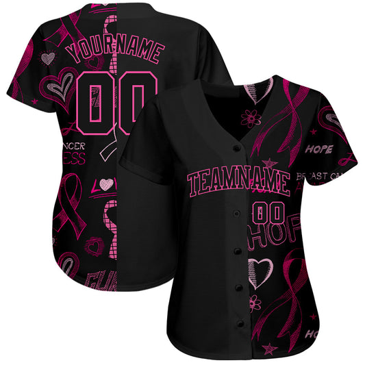 Custom 3D Pink Ribbon Breast Cancer Awareness Month Women Health Care Support Authentic Baseball Jersey - Sky-Custom