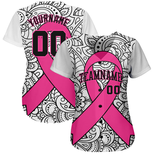 Custom 3D Pink Ribbon Breast Cancer Awareness Month Women Health Care Support Authentic Baseball Jersey - Sky-Custom