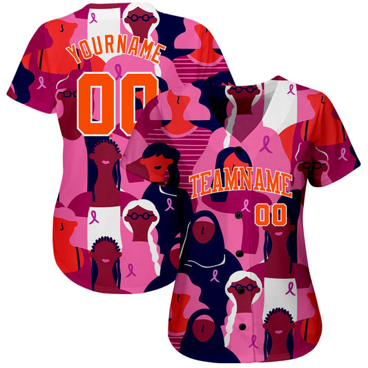 Custom 3D Pink Ribbon Breast Cancer Awareness Month Women Health Care Support Authentic Baseball Jersey - Sky-Custom