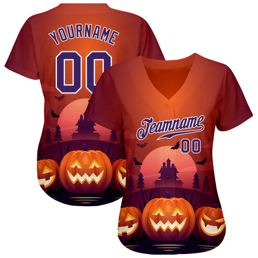 Custom 3D Pattern Halloween Pumpkins Horror Night Authentic Baseball Jersey - Sky-Custom