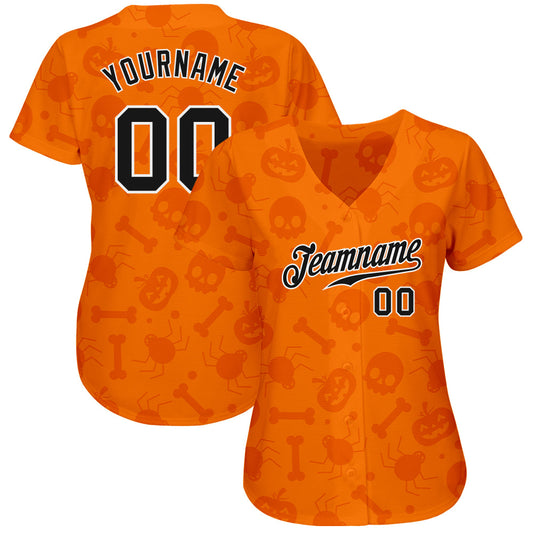 Custom 3D Pattern Halloween Pumpkins Skulls Candies Spiders Authentic Baseball Jersey - Sky-Custom